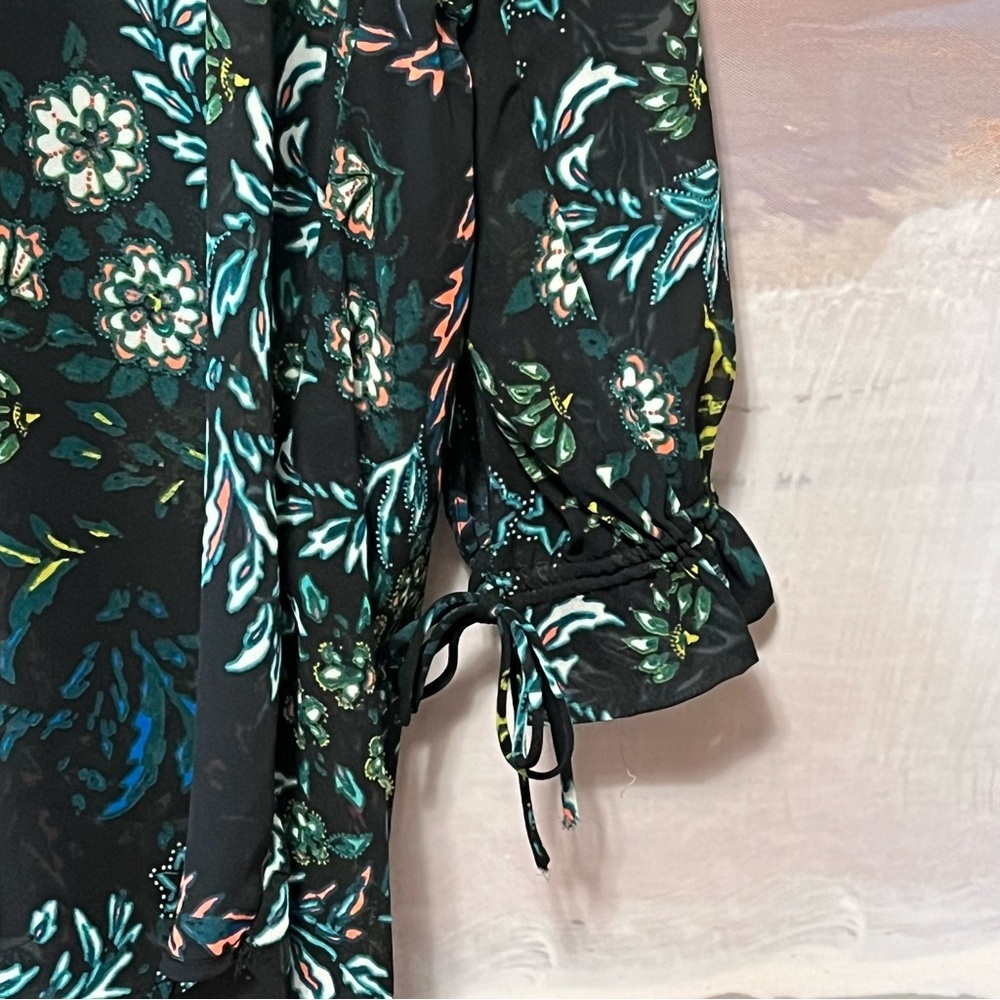 H&M Conscious Beach Cover Up‎ Women Size 12 Floral Drawstring Long Ruffle Sleeve - Picture 4 of 16